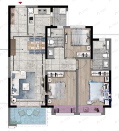 上悦天地3室2厅2卫户型图