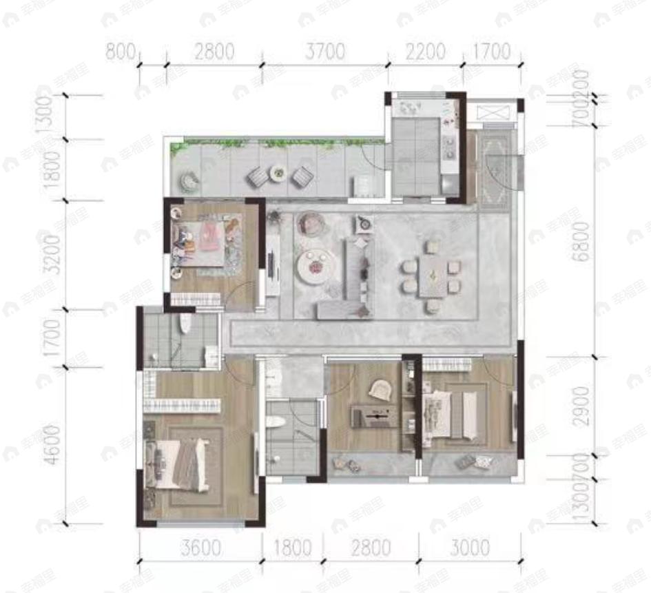 4室2厅2卫建面123平户型图