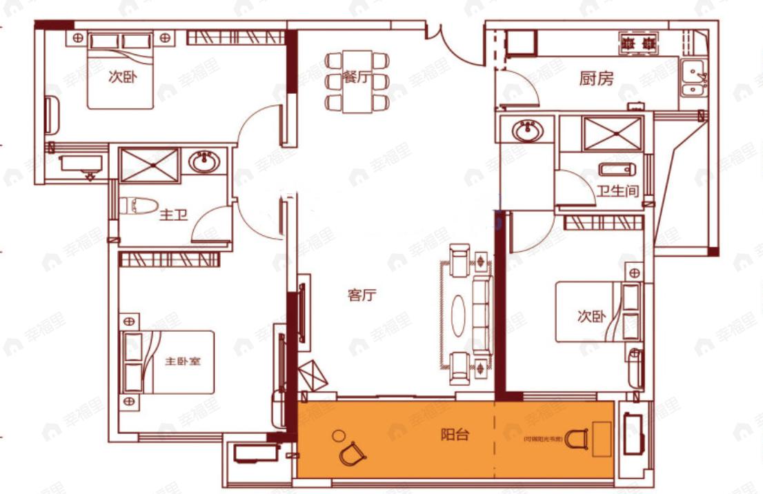 湘林熙水豪庭3室2厅2卫户型图