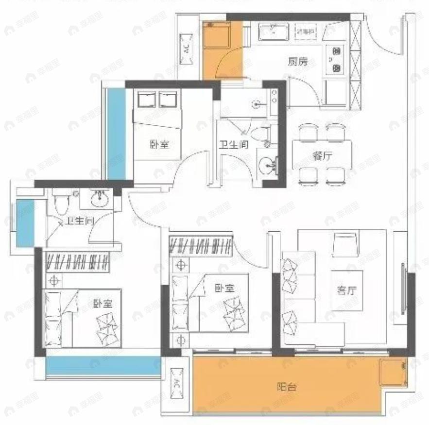牧云溪谷毓山郡3室2厅2卫户型图