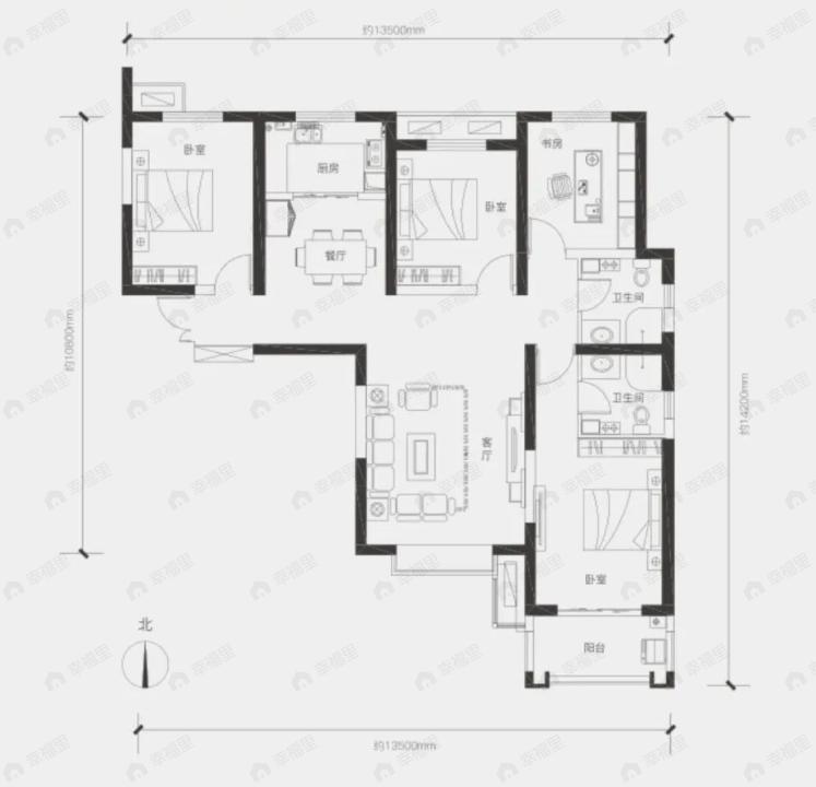 华清学府城4室2厅2卫户型图