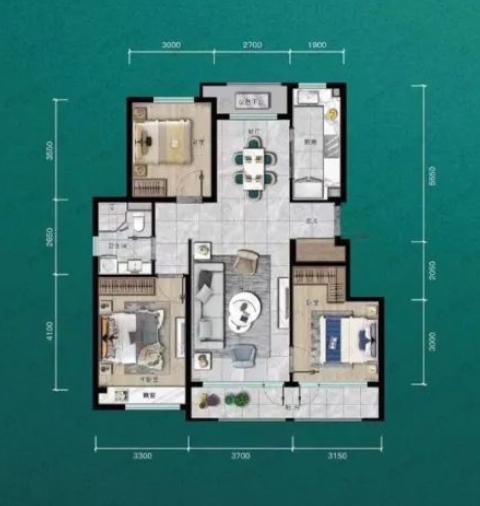 绿城大连海上明月3室2厅1卫户型图