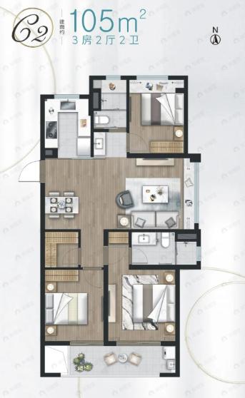 陆家嘴锦绣澜湾3室2厅2卫户型图