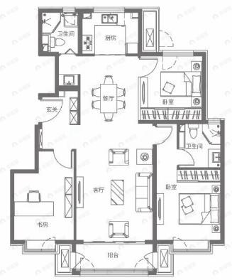 京能雍清丽苑3室2厅2卫户型图