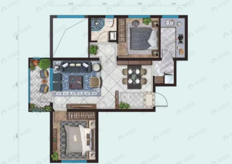 汇豪公园里2室2厅1卫户型图
