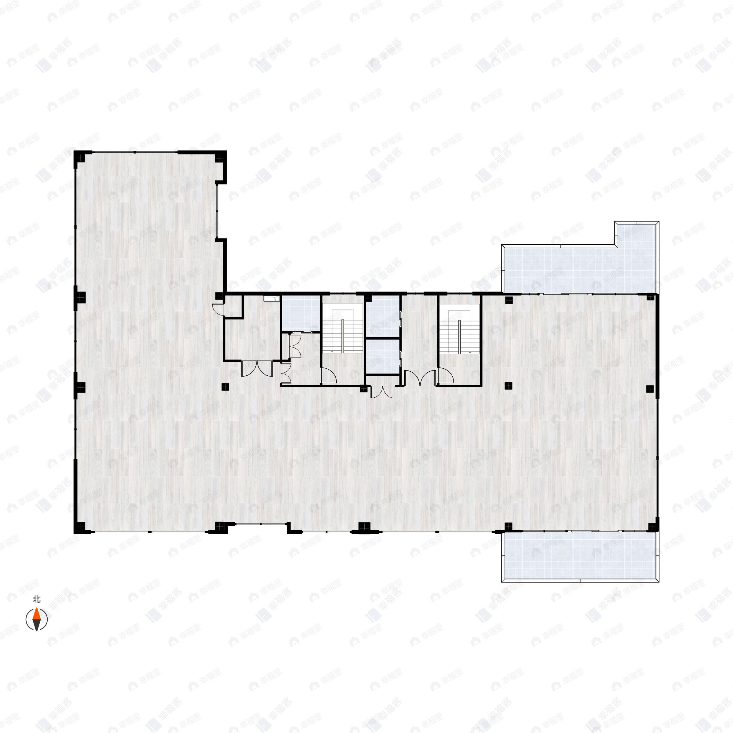 1室建面596m²南|北户型图
