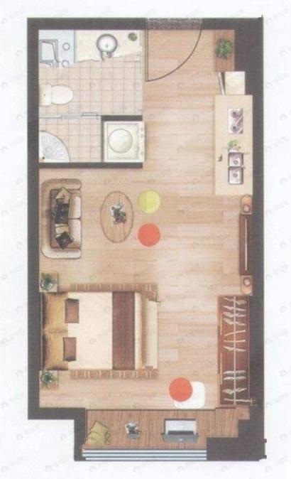 山钢东部新天地1室1厅1卫户型图