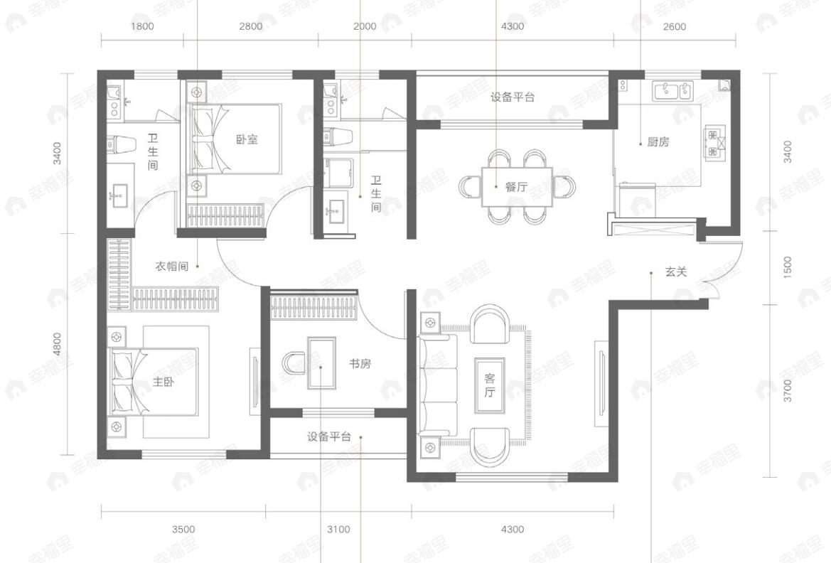 德港锦绣壹号3室2厅2卫户型图