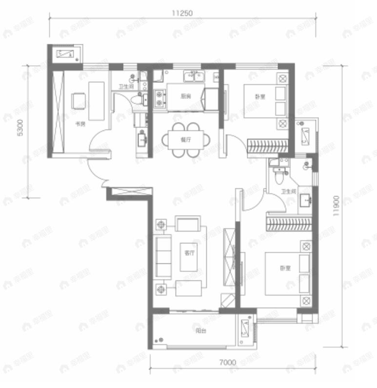 璟宸尊域府3室2厅2卫户型图