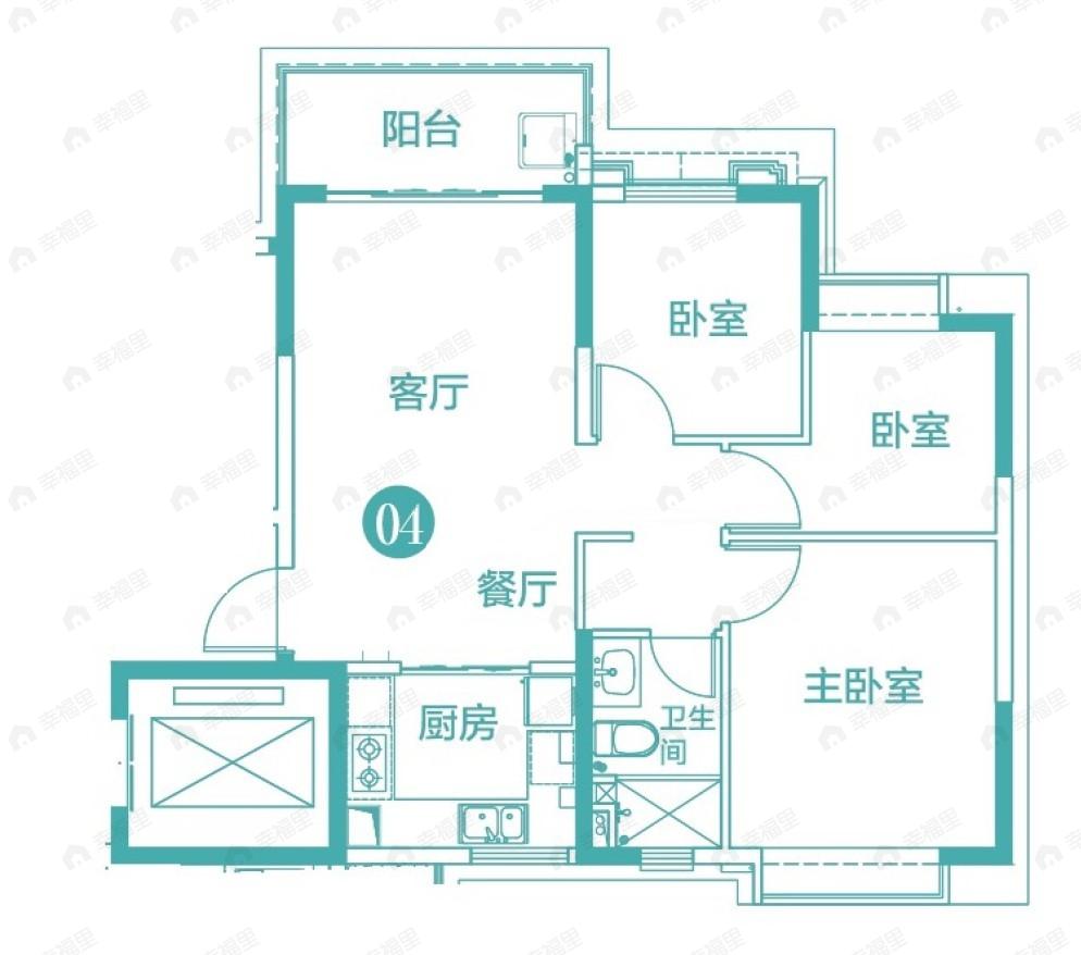 3室2厅1卫建面88平户型图