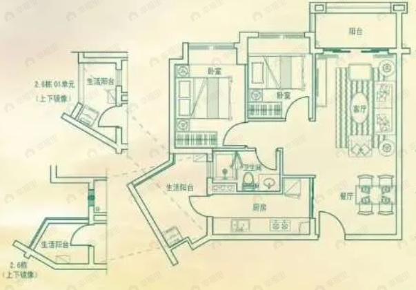 美林湖2室2厅1卫户型图