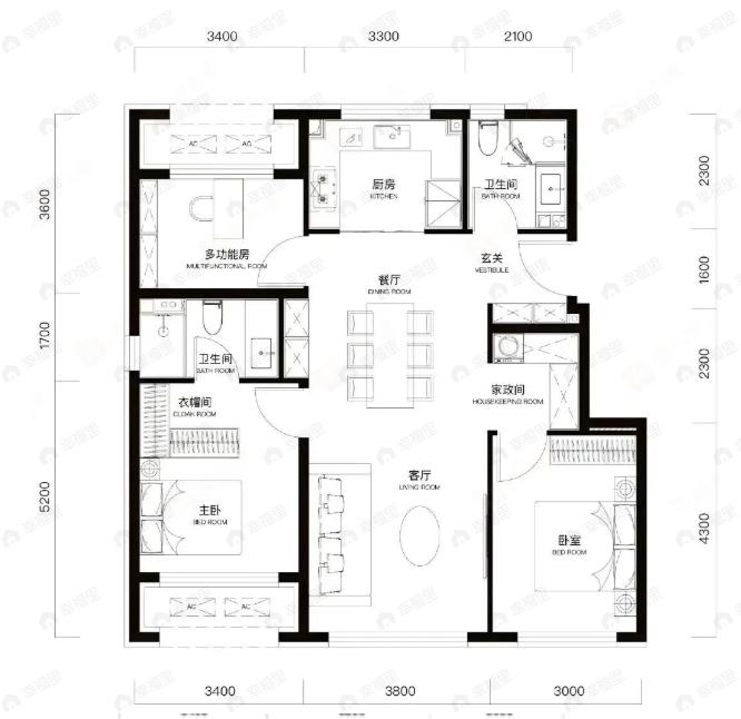 中海长安誉3室2厅2卫户型图