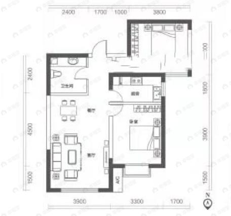 树人莱雅居2室2厅1卫户型图