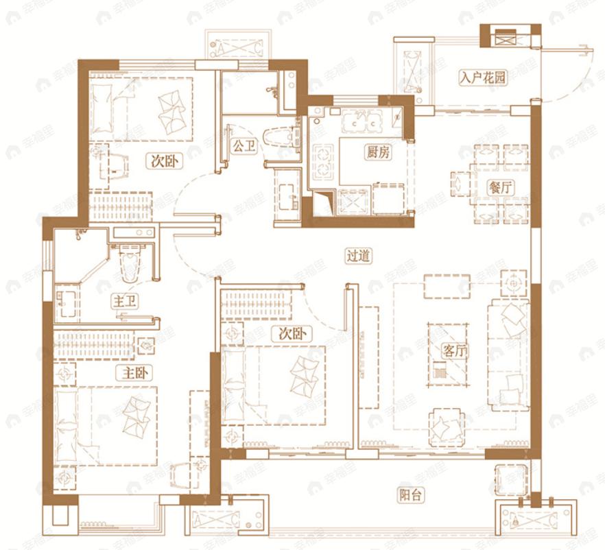 海伦堡中奥玖悦府3室2厅2卫户型图