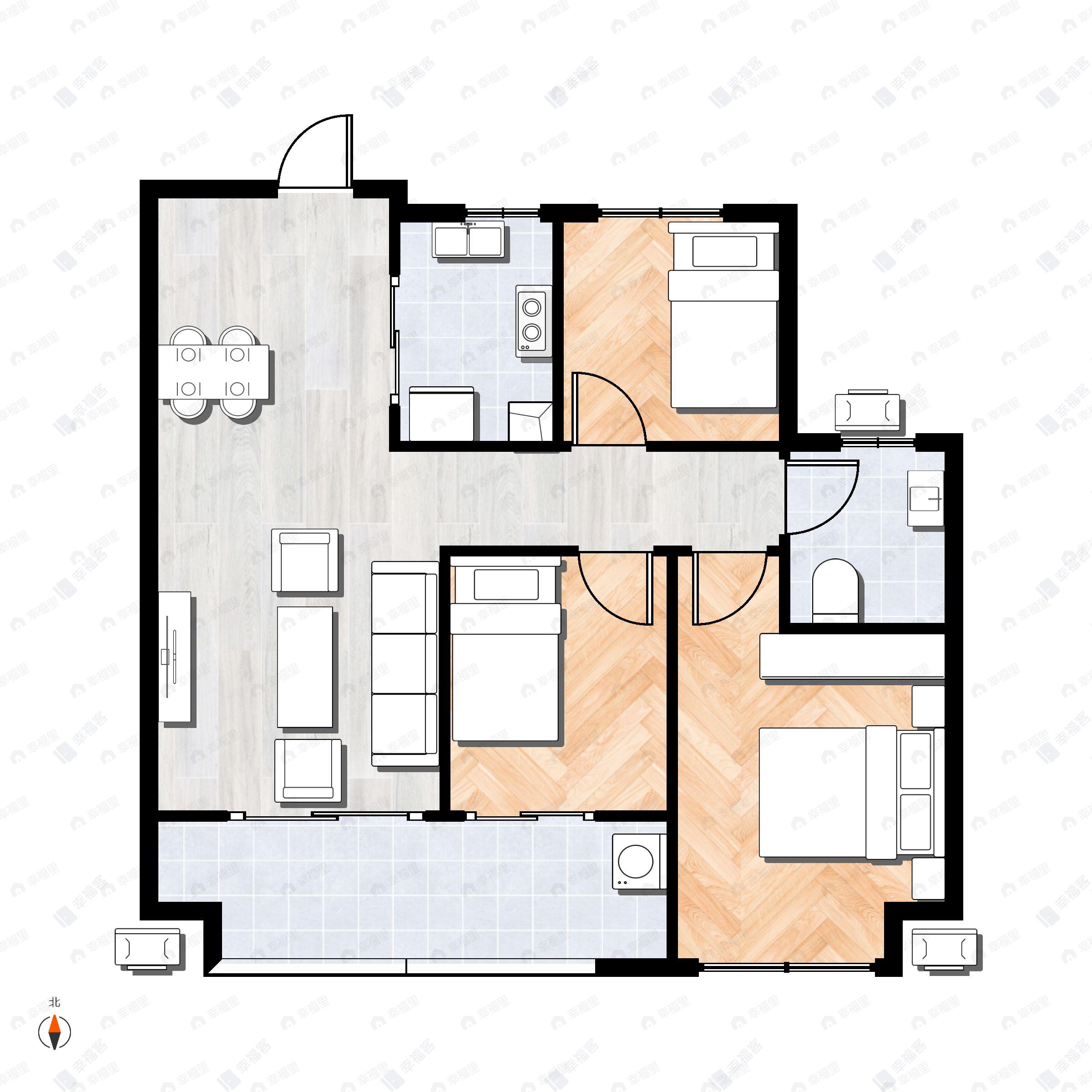 美好首玺3室2厅1卫户型图