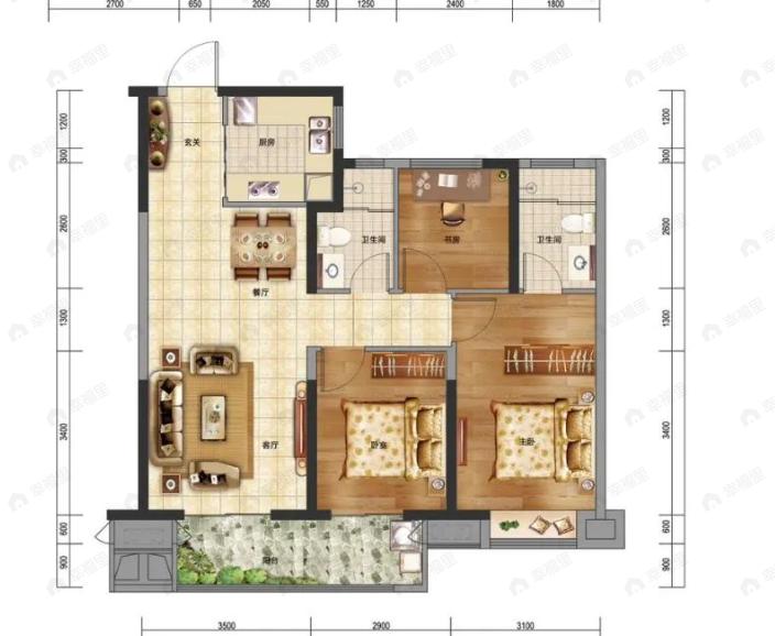 中建壹品澜庭3室2厅2卫户型图