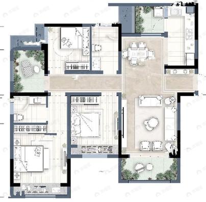 荣盛城3室2厅2卫户型图