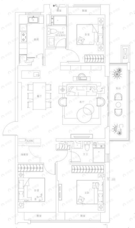 长江投开保利汉口印3室2厅2卫户型图