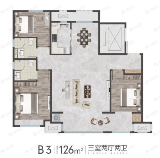 绿城邹城诚园3室2厅2卫户型图