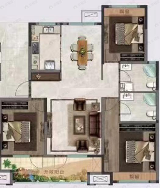 荣盛和悦名邸3室2厅2卫户型图