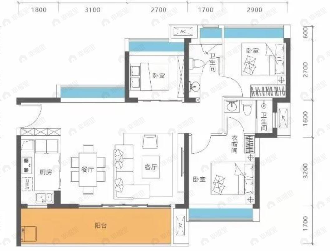 牧云溪谷毓山郡3室2厅2卫户型图
