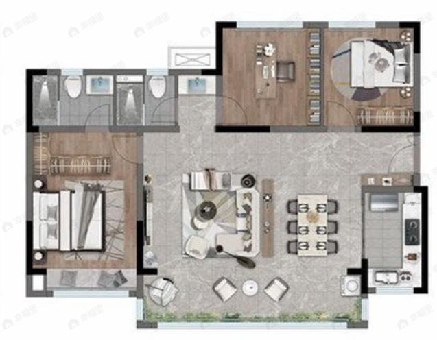 华建锦院3室2厅2卫户型图