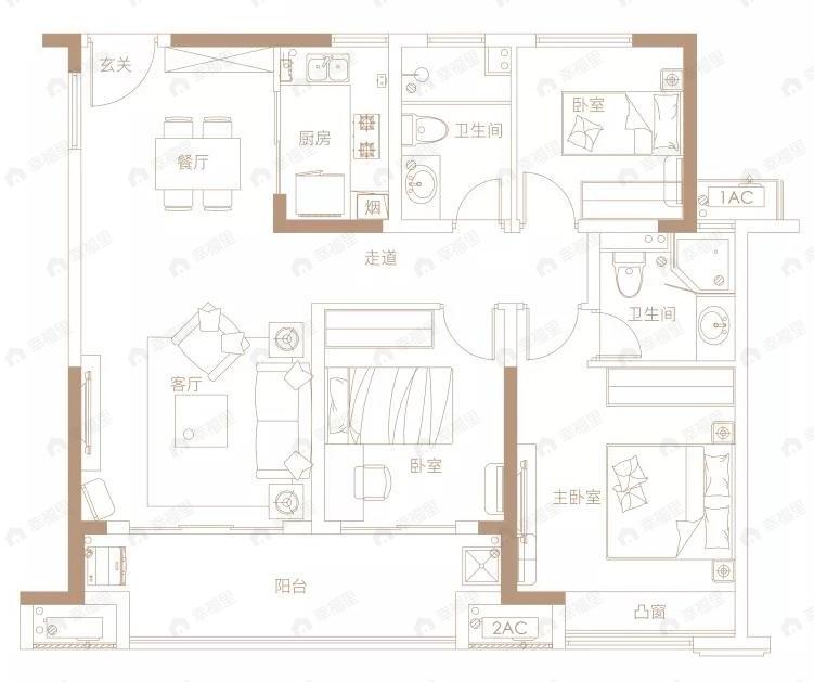 美好首玺3室2厅2卫户型图