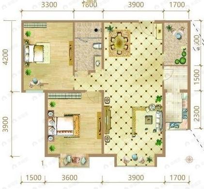 运河铭著2室2厅1卫户型图