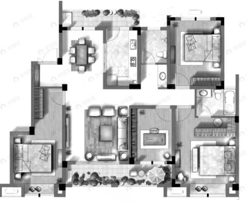 中海外北岛4室2厅2卫户型图