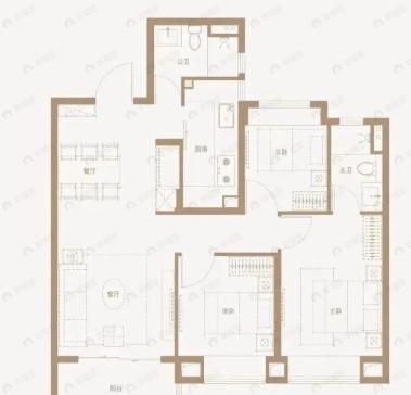 3室2厅2卫建面99平南户型图