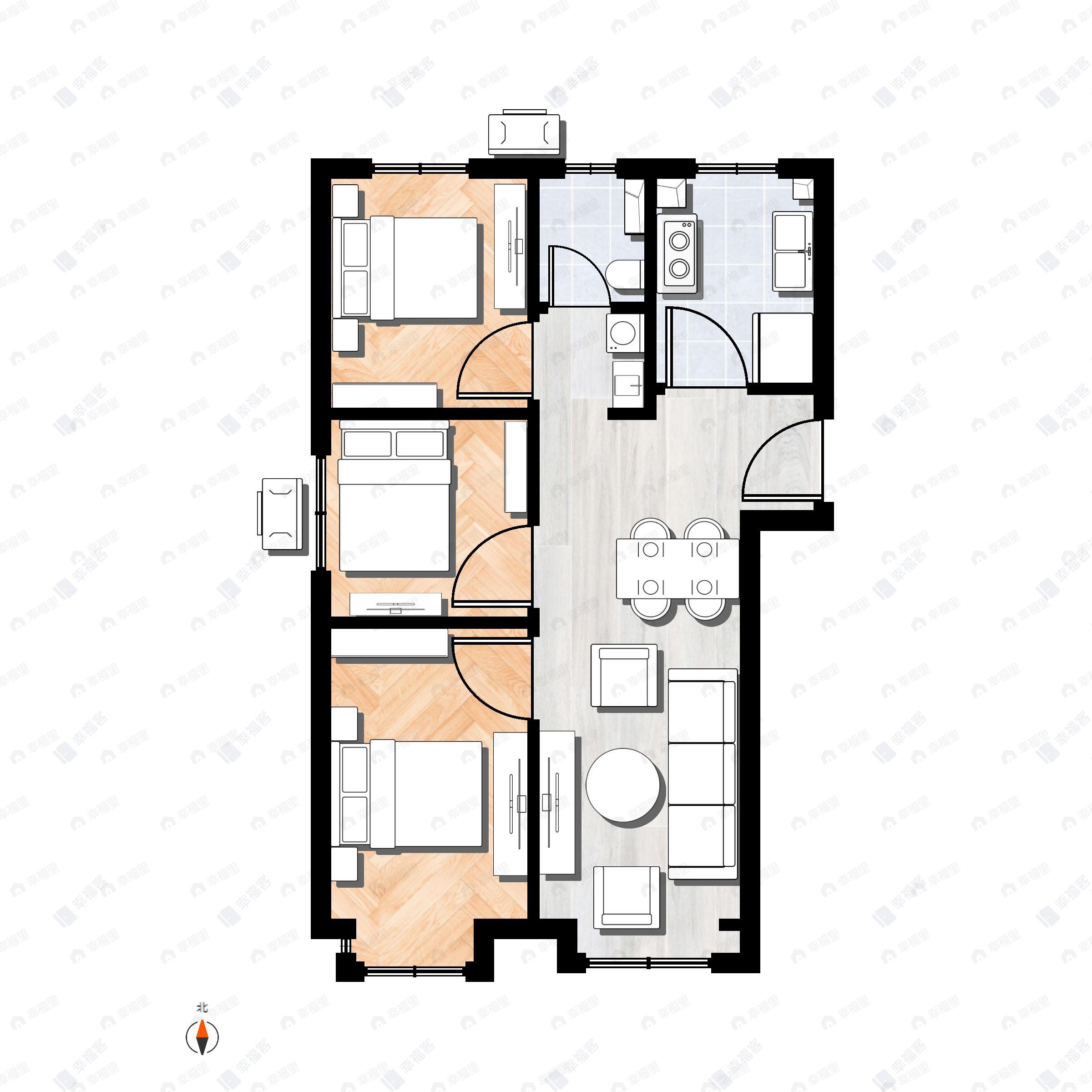 3室2厅1卫建面98平户型图