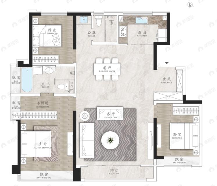 中海招商十里观澜3室2厅2卫户型图