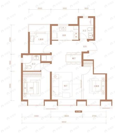 熙悦天寰3室2厅2卫户型图