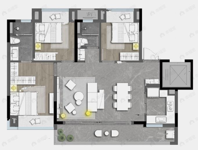 中粮保利天玺壹号3室2厅2卫户型图
