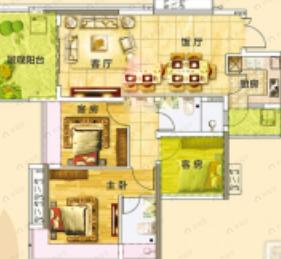 2室2厅1卫建面66m²西南户型图