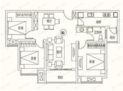 合创桂悦府3室2厅1卫户型图