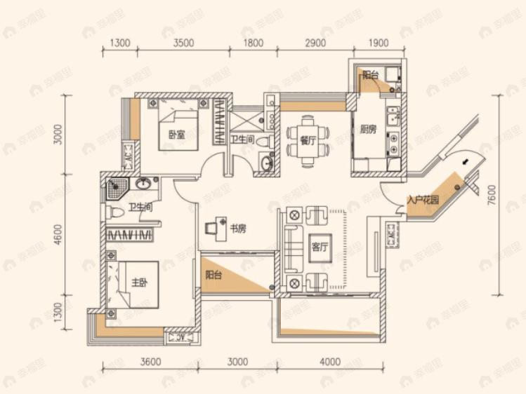 荔富湖畔3室2厅2卫户型图