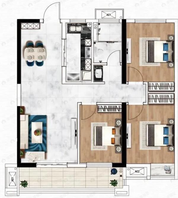 清能清江锦城3室2厅1卫户型图
