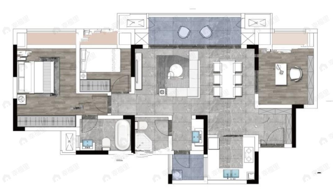 康田栖棠观樾3室2厅2卫户型图