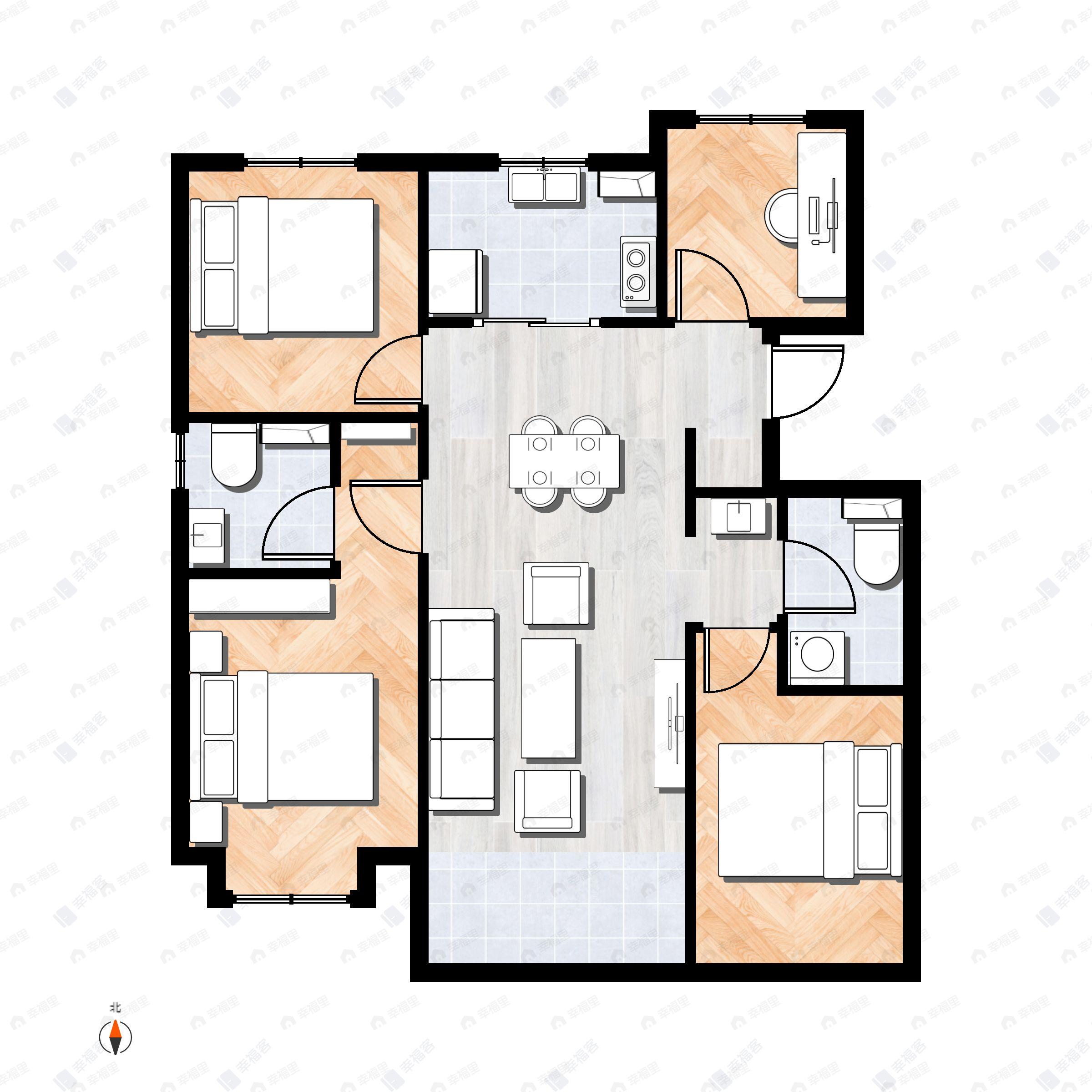 4室2厅2卫建面108平户型图