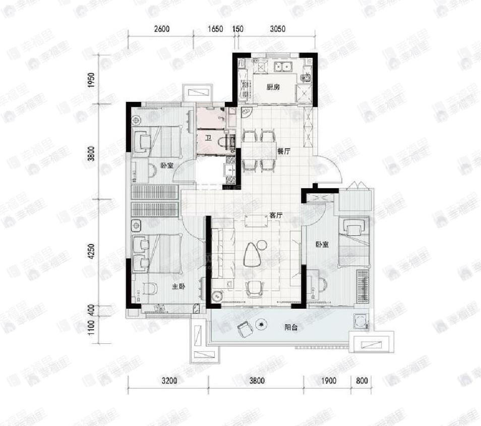 沧州碧桂园凤凰城3室2厅1卫户型图