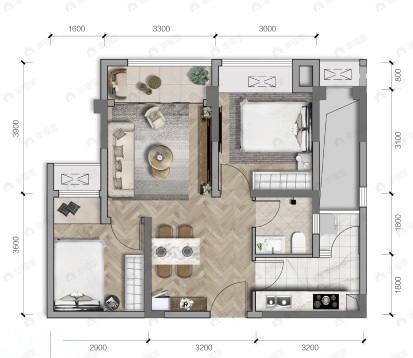 龙湖嘉天下2室2厅1卫户型图