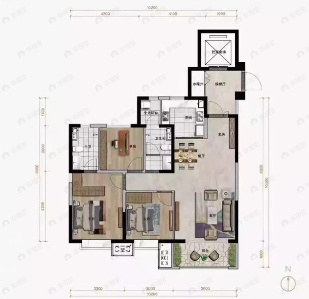 中国铁建景晟学府3室2厅2卫户型图