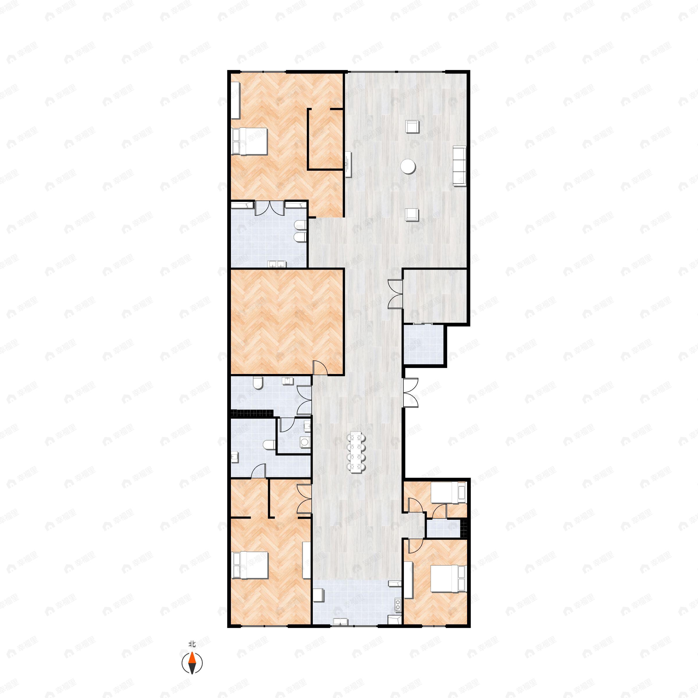 4室3厅4卫建面443平南|北户型图