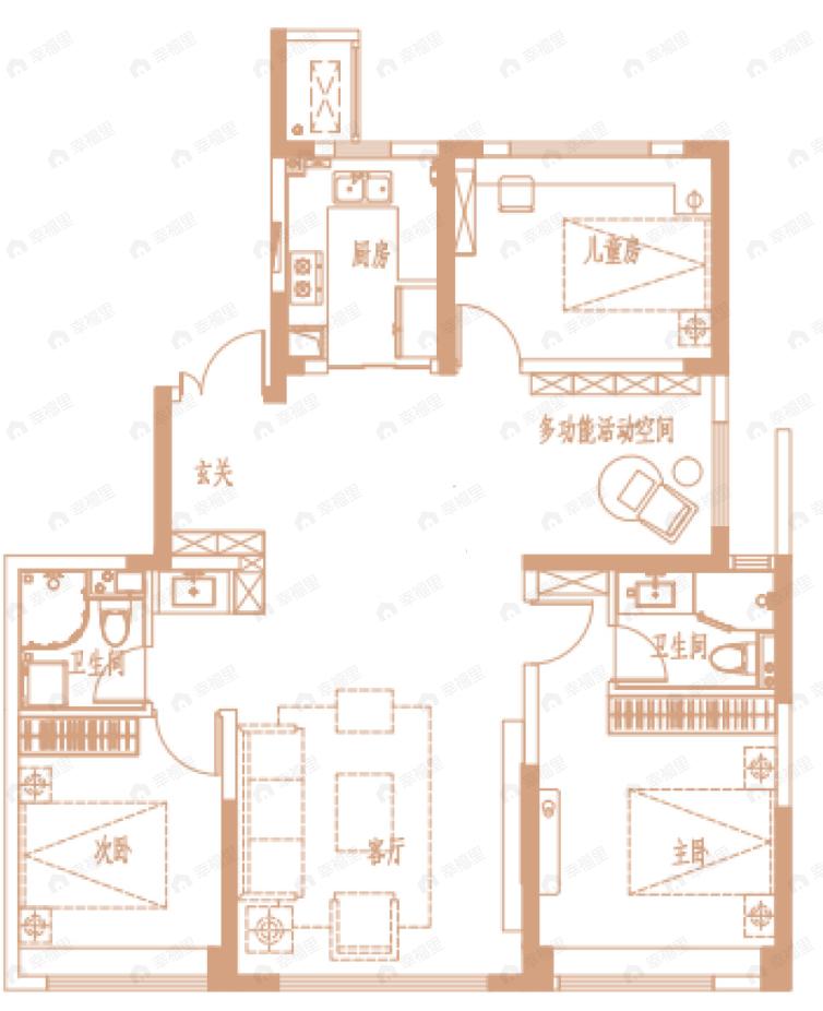 鑫苑府3室2厅2卫户型图