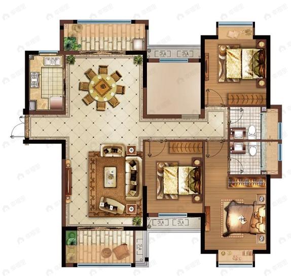 隆盛湖景庄园3室2厅2卫户型图