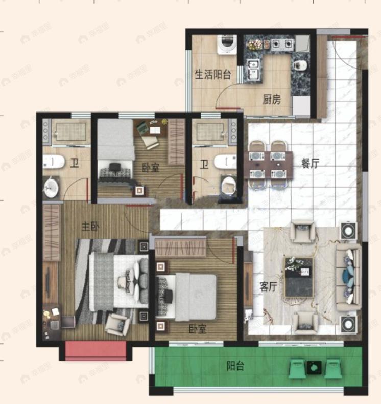 碧桂园龙腾世家3室2厅2卫户型图