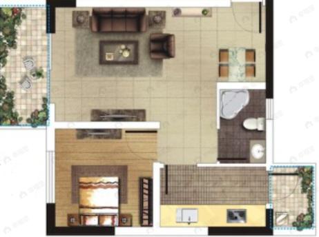 花水湾水云岛1室2厅1卫户型图