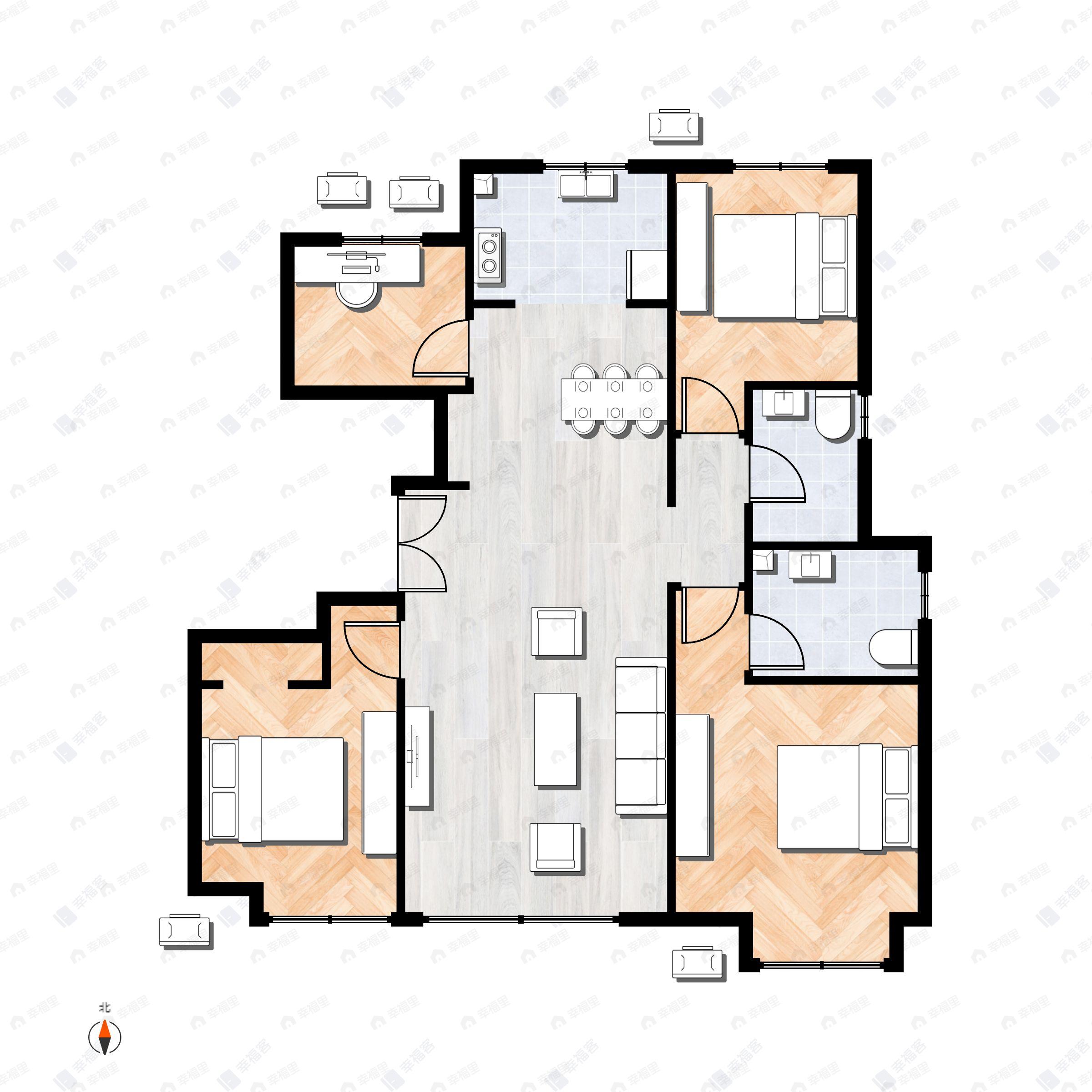 4室2厅2卫建面124平户型图
