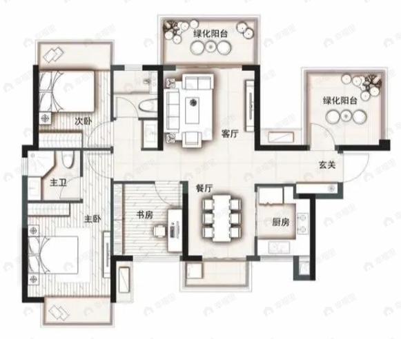 金地美域国际3室2厅2卫户型图
